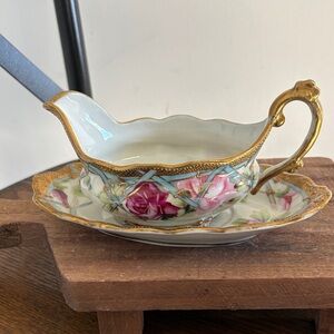 Nippon Elegant Floral Gravy Boat with Saucer